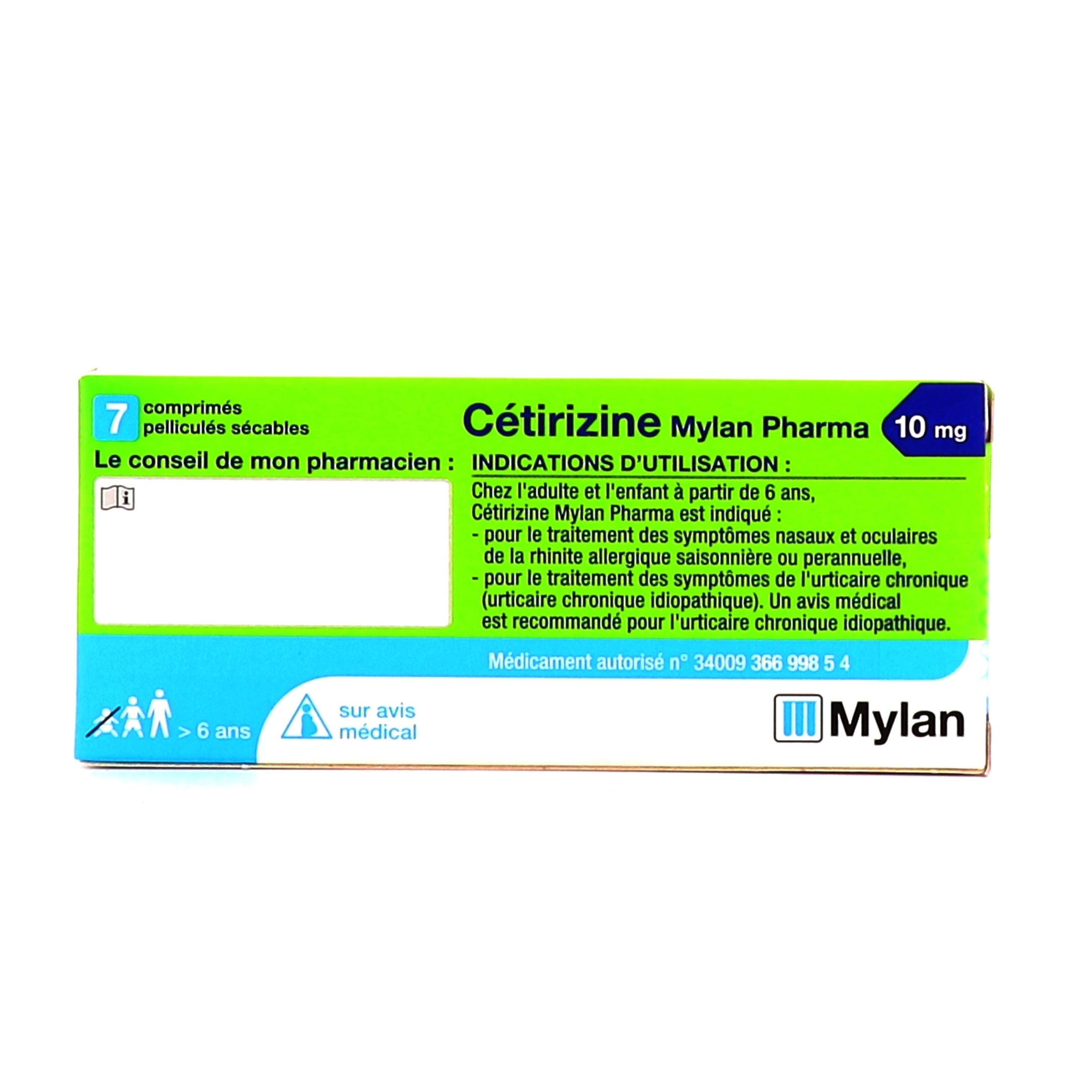 Cétirizine 10mg - MYLAN | Pharmacie des drakkars